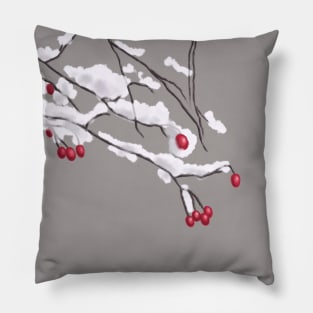 Snowy Branches With Winter Berries Pillow