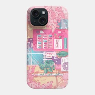 The stray cats, wending machine and pink cherry blossom Phone Case