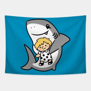 Shark Pup Morgan & Their Doll (Light Tones, Shag, Smock Dress) Tapestry