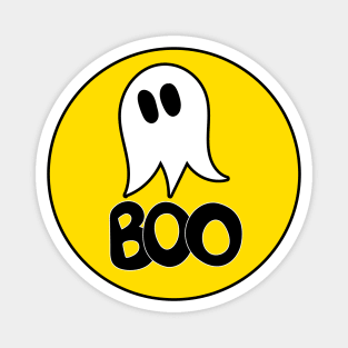 Cute ghost cartoon BOO text in a yellow circle frame Magnet