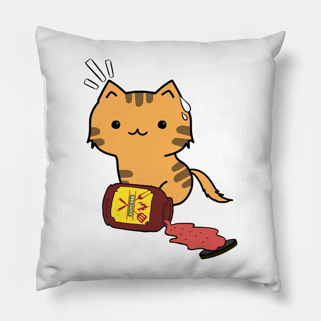 Orange Cat Spills a jar of BBQ Sauce Pillow by Pet Station