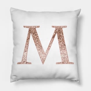M rose gold glitter monogram letter Pillow