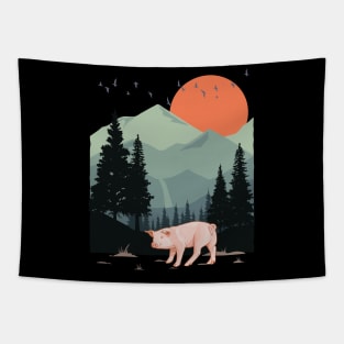 Adventure Wild Flying Bird Pine Tree Pig Animal Mountain Tapestry