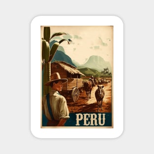 Peru Farmer Vintage Travel Art Poster Magnet