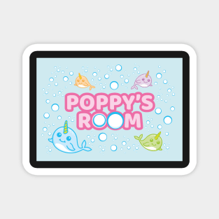Personalised Narwhal 'Poppy's Room' Sea Unicorn Bedroom Poster Door Sign Magnet