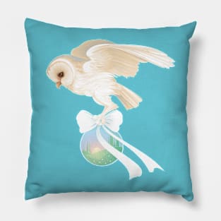 Barn Owl Carrying Sunrise Globe Pillow