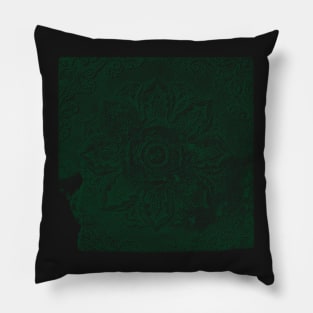 Broken Cracked Medieval Floral Stone Tile Pattern Dark Green Version Pillow