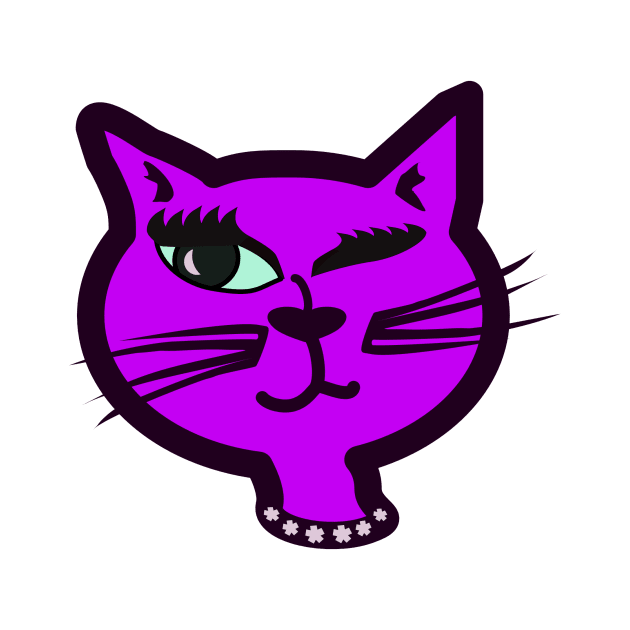 Fun Purple Winking Cat Nostalgia Design by Tshirtfort