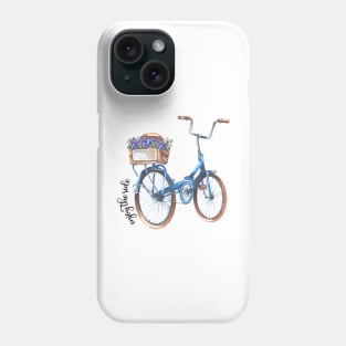 Enjoy The Ride Retro Bicycle with Flower Basket Watercolor Art Phone Case