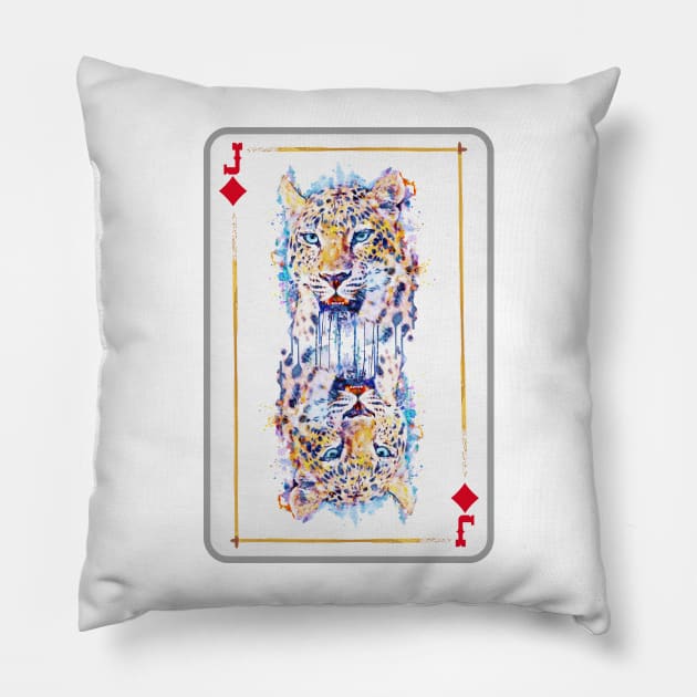 Leopard Head Jack of Diamonds Playing Card Pillow by Marian Voicu