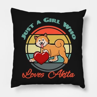 Just a Girl Who Loves Akita Inu Dog puppy Lover Cute Mother s Day Sunser Retro Pillow