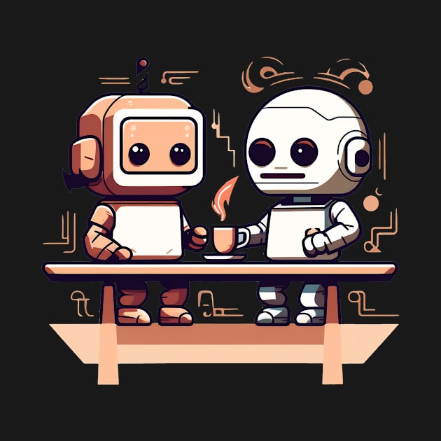 two cute robots drinking coffee by javierparra