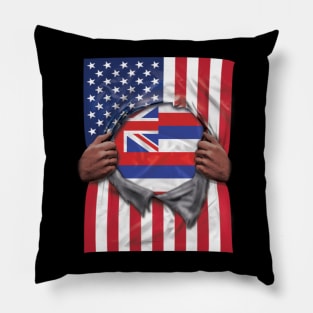 Hawaii Flag American Flag Ripped - Gift for Hawaiian From Hawaii Pillow