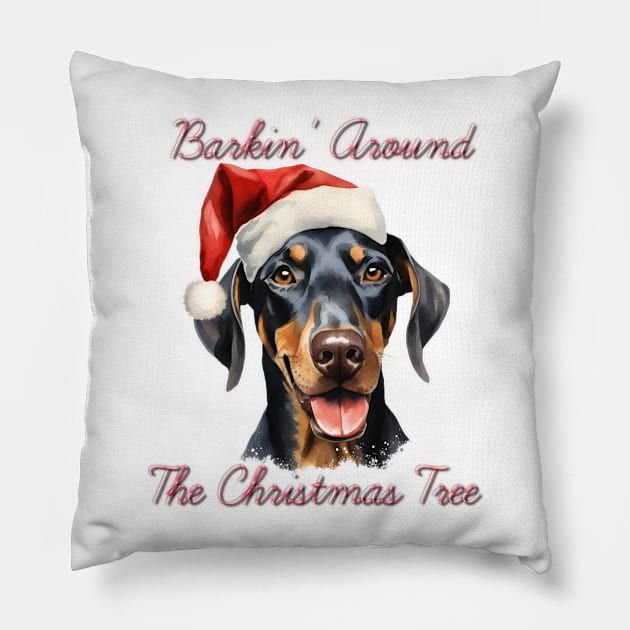 Christmas Doberman Pinscher Dog in Santa Hat Pillow by Pawsitive Curios