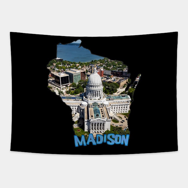 Wisconsin State Outline (Madison) Tapestry by gorff