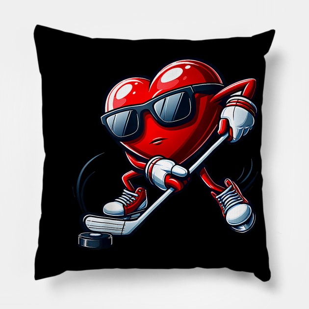 Funny Heart Playing Hockey Valentines Day Mens Boys Kids Pillow by jadolomadolo