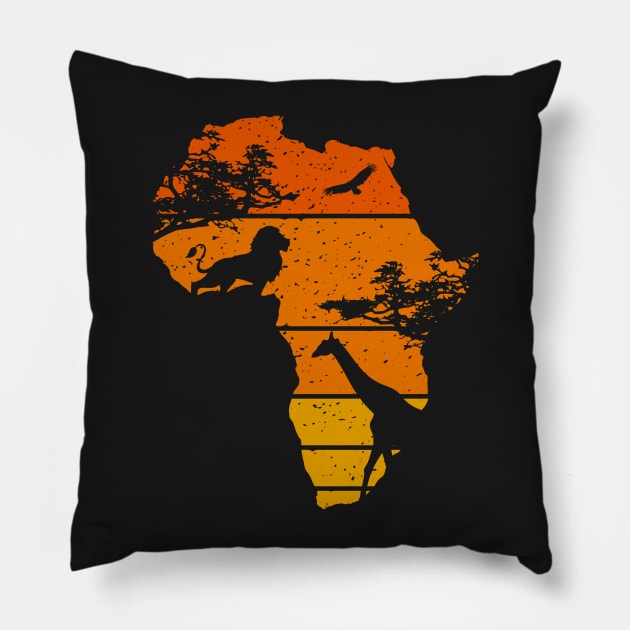 Africa Map African Safari | Lion Giraffe | Vintage Sunset Pillow by BraaiNinja