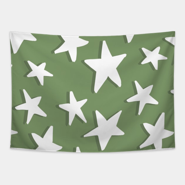 Sage and Olive Green Sketchy Stars Tapestry by OneThreeSix