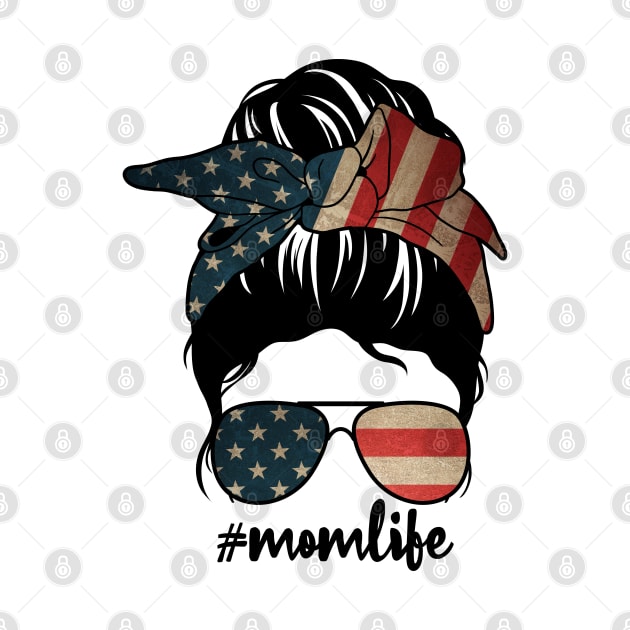 Mom Life Messy Bun American Flag by snnt