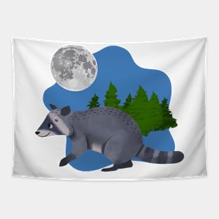 Little Raccoon Walks Under the Moon Tapestry