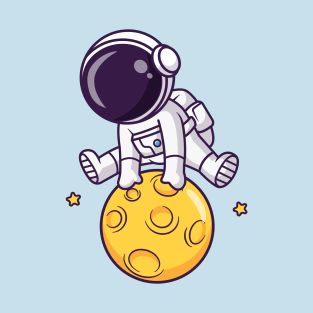 Cute Astronaut Jumps Over Moon Cartoon T-Shirt