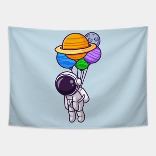 Cute Astronaut Floating With Planet Balloon Tapestry