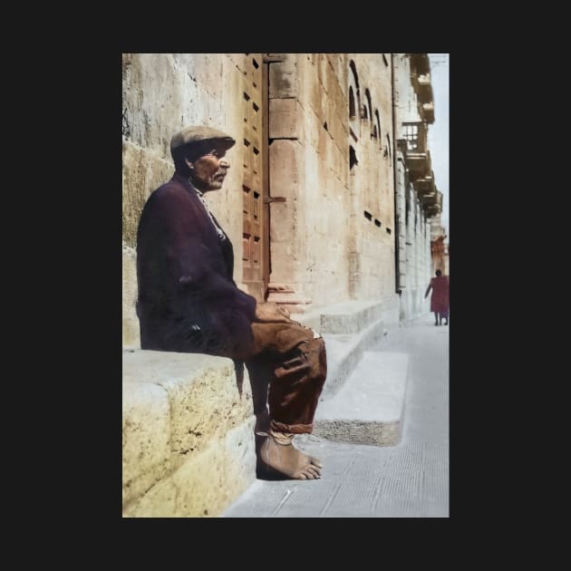 Italy, San Severo. Man Sitting Near a Church, 1944 by UltraQuirky