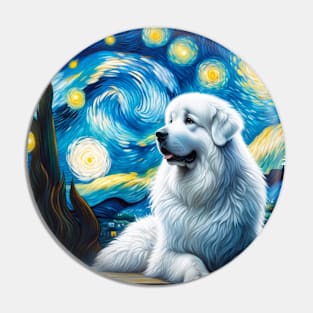 Starry Great Pyrenees Dog Portrait - Pet Portrait Pin