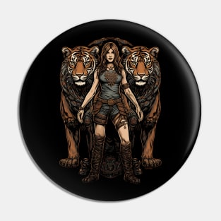 Woman With Two Tigers Pin