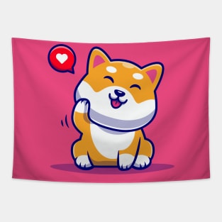 Cute Shiba Inu Dog Waving Hand Cartoon Tapestry