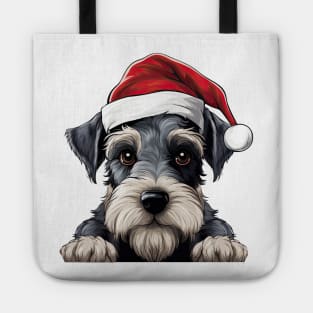 Christmas Peeking Miniature Schnauzer Dog Tote