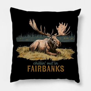 Chillin' Out in Fairbanks, Alaska Moose Art Souvenir Pillow