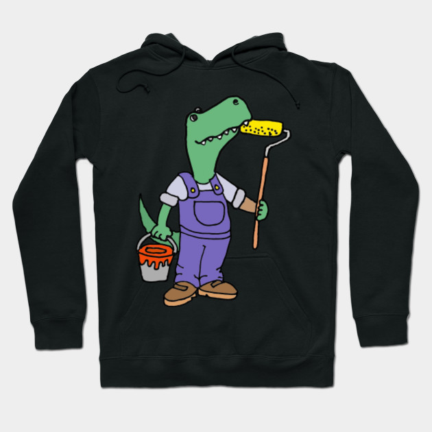 Cute Green T Rex Dinosaur House Painter Painter Hoodie