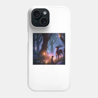 Girl in magical forest surrounded by animals Phone Case