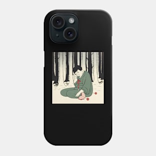 Anime style man sitting in forest Phone Case