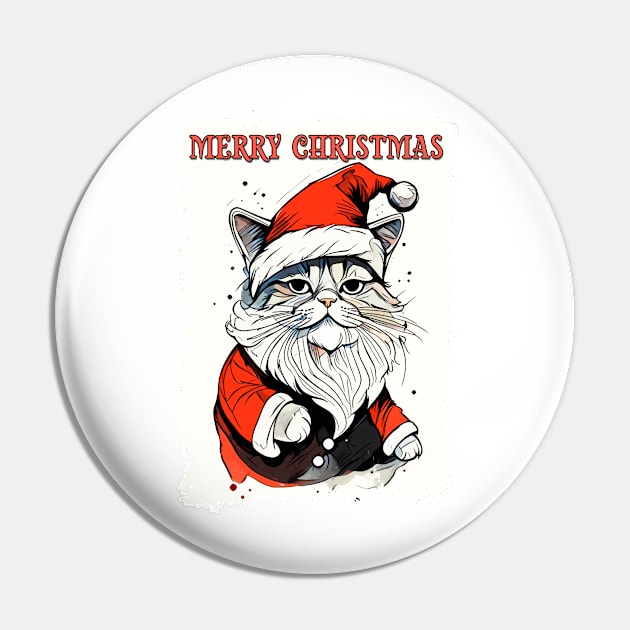 Funny Merry Christmas Quote Cute Santa Claus Cat Illustration for Pet Lovers and Owners Pin by Naumovski