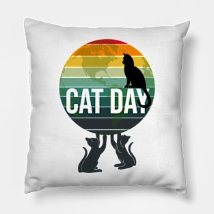 International Cat Day Retro Pillow