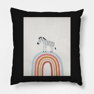 Zebra on Rainbow, Abstract, Mid century modern kids wall art, Nursery room Pillow