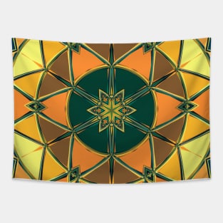 Cartoon Mandala Yellow Orange and Green Tapestry