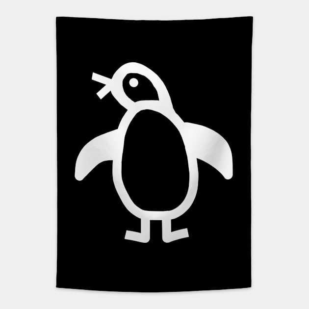 Cute Animals Minimal Penguin White Line Graphic Tapestry by ellenhenryart