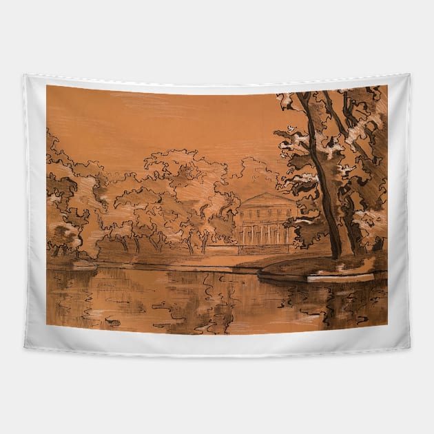 Landscape drawing "reflections of nature" Tapestry by ikigaishop