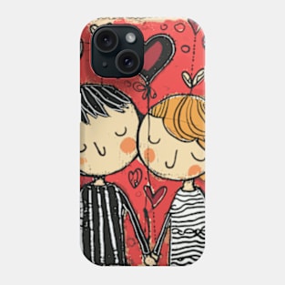 Lovely Couple 2024 Valentines Day Drawing Phone Case