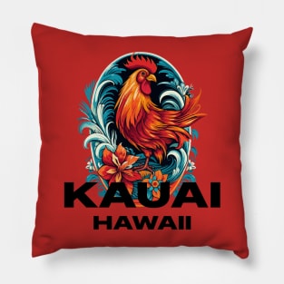 Kauai Hawaii - Rooster (with Black Lettering) Pillow