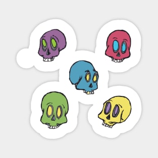 Skulls Color.  Purple, muted red, blue, green and yellow Magnet