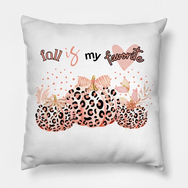 Fall is My Favorite with Leopard Pumpkins in Pink Pillow by mw1designsart