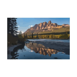 Castle Mountain Water Reflection Digital Painting T-Shirt