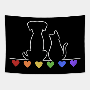 Rainbow Heart Dog and Cat Love Tapestry