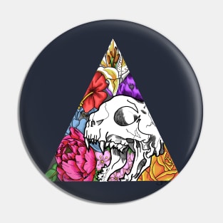 Cat Skull & Flowers Pin