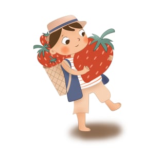Boy With A Basket Of Strawberries On His Back T-Shirt