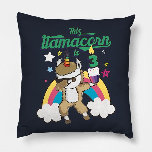 Dabbing Llamacorn Alpaca Llama Unicorn 3RD Birthday Pillow by porcodiseno